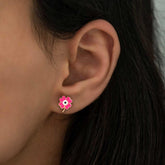 Boucles d'oreilles trèfle rose fluo argentées